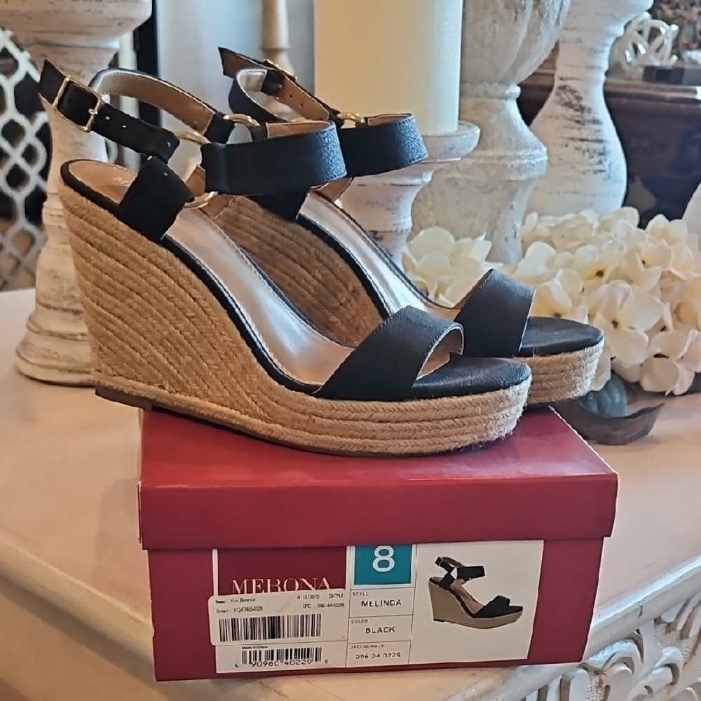 Merona Black Espadrille Wedge Sandals with Ankle Strap